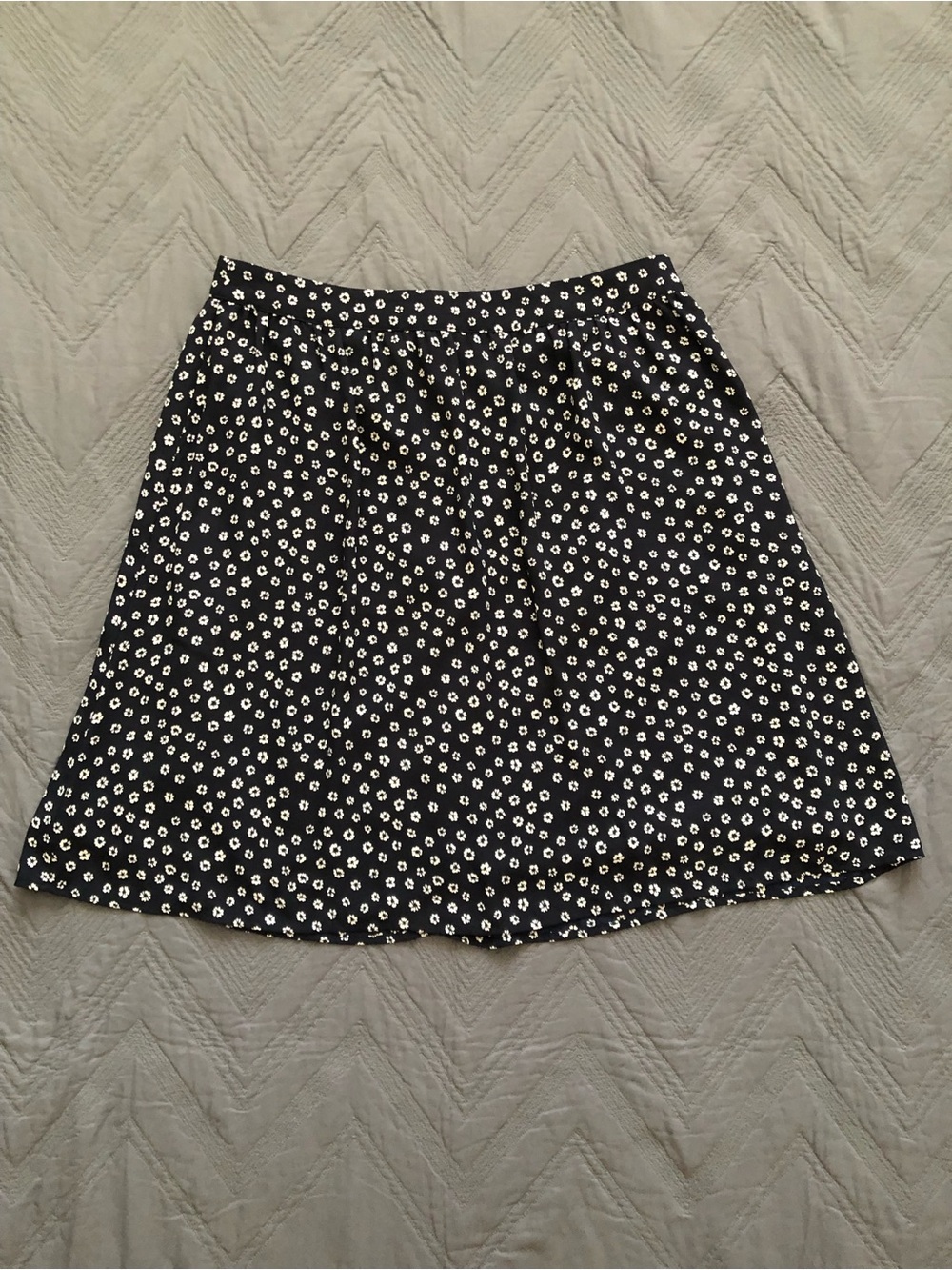 J. Crew Navy Blue Skater Skirt with White Floral Print